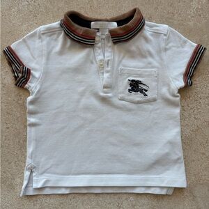 Burberry Kids White Polo with Striped Collar